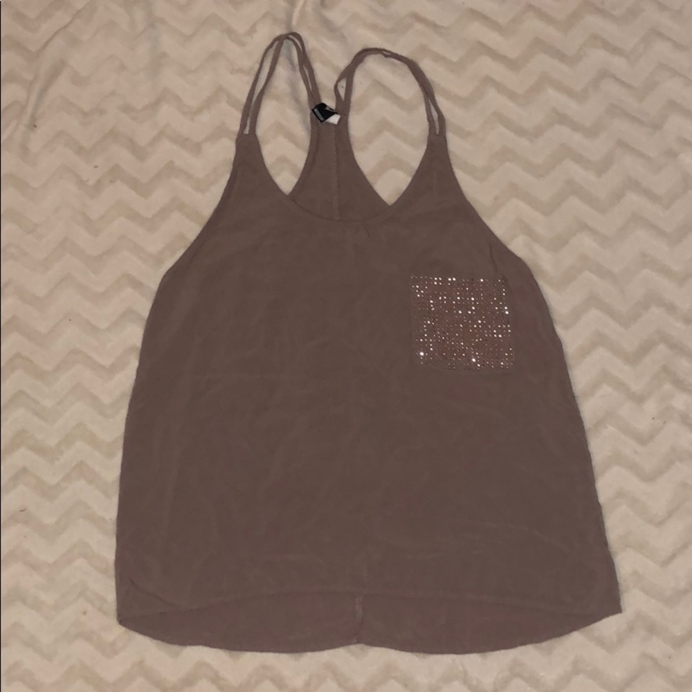 Tan jewel pocketed fashion tank top